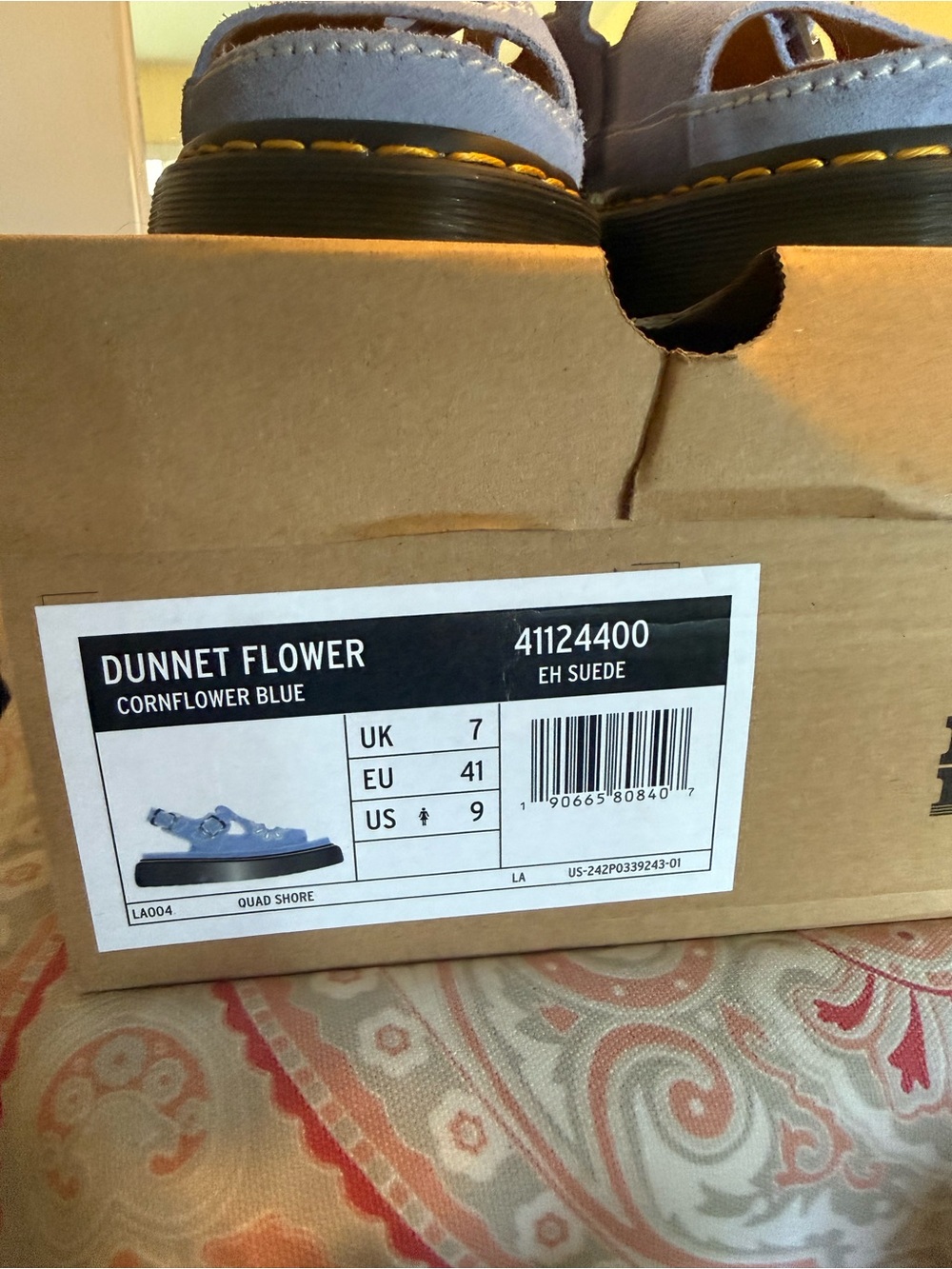 Dr. Martens Dunnet Flower women Sandals - Cornflower Blue with Yellow Stitching,